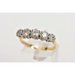 A FIVE STONE DIAMOND RING, designed with five illusion set round brilliant cut diamonds, estimated