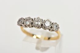 A FIVE STONE DIAMOND RING, designed with five illusion set round brilliant cut diamonds, estimated
