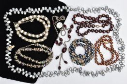 SIX BAROQUE CULTURED PEARL NECKLACES, to include two brown pearl necklaces both fitted with a yellow