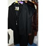 THREE FUR COATS, FUR COLLARS, VINTAGE BLACK COATS AND JACKETS, comprising seven coats and jackets