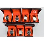 SEVEN GENTLEMENS 'WINGMASTER' QUARTZ WRISTWATCHES, of various styles and designs, each with an