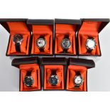 SEVEN GENTLEMENS 'WINGMASTER' QUARTZ WRISTWATCHES, of various styles and designs, each with an