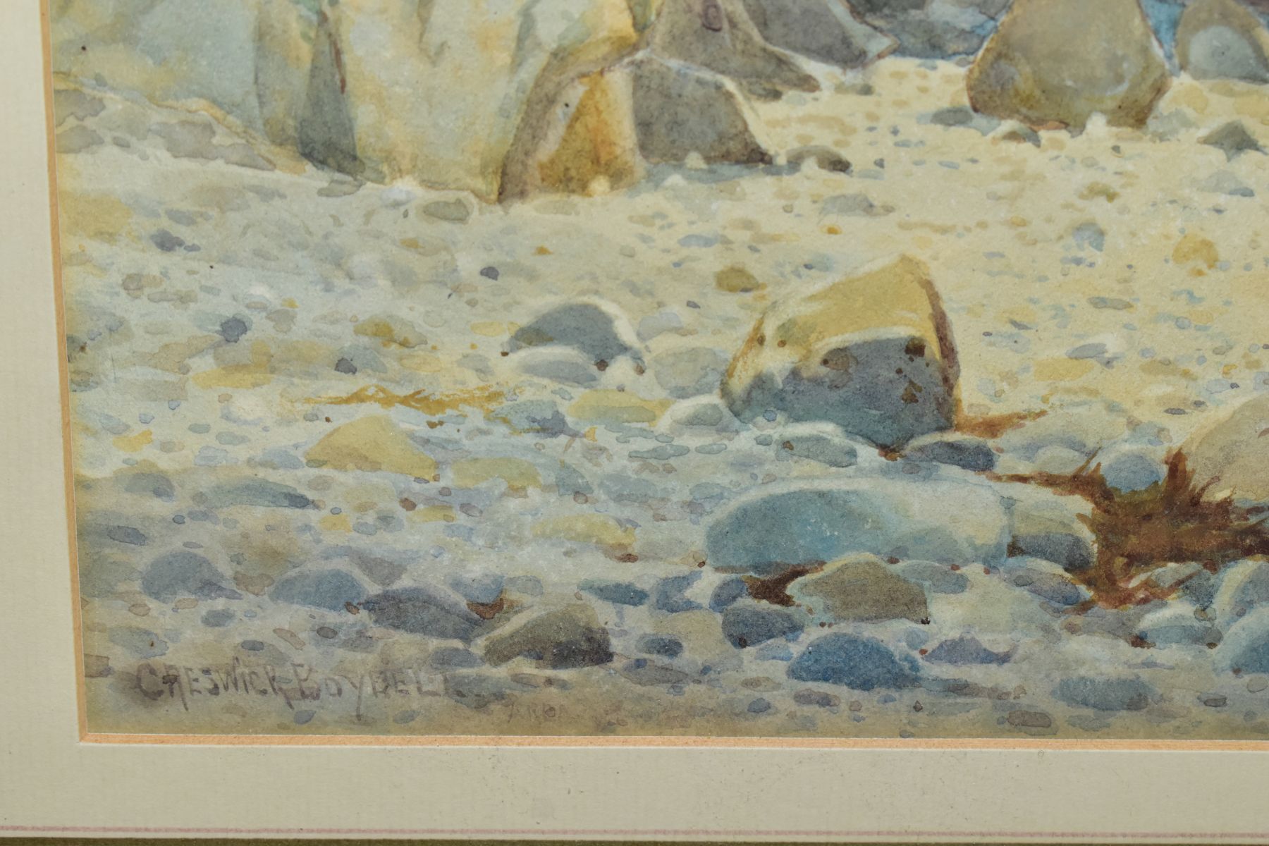 CRESWICK BOYDELL (1861-1919), 'SANDY BAY', a coastal landscape with figures, signed bottom right, - Image 4 of 5