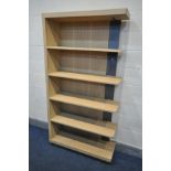 A WINSOR TIBRO OAK FEATURE BOOKCASE, comprising of five open shelves, new and unused condition,