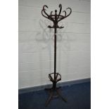 A STAINED BEECH BENTWOOD STYLE COAT STAND, height 193cm