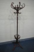 A STAINED BEECH BENTWOOD STYLE COAT STAND, height 193cm