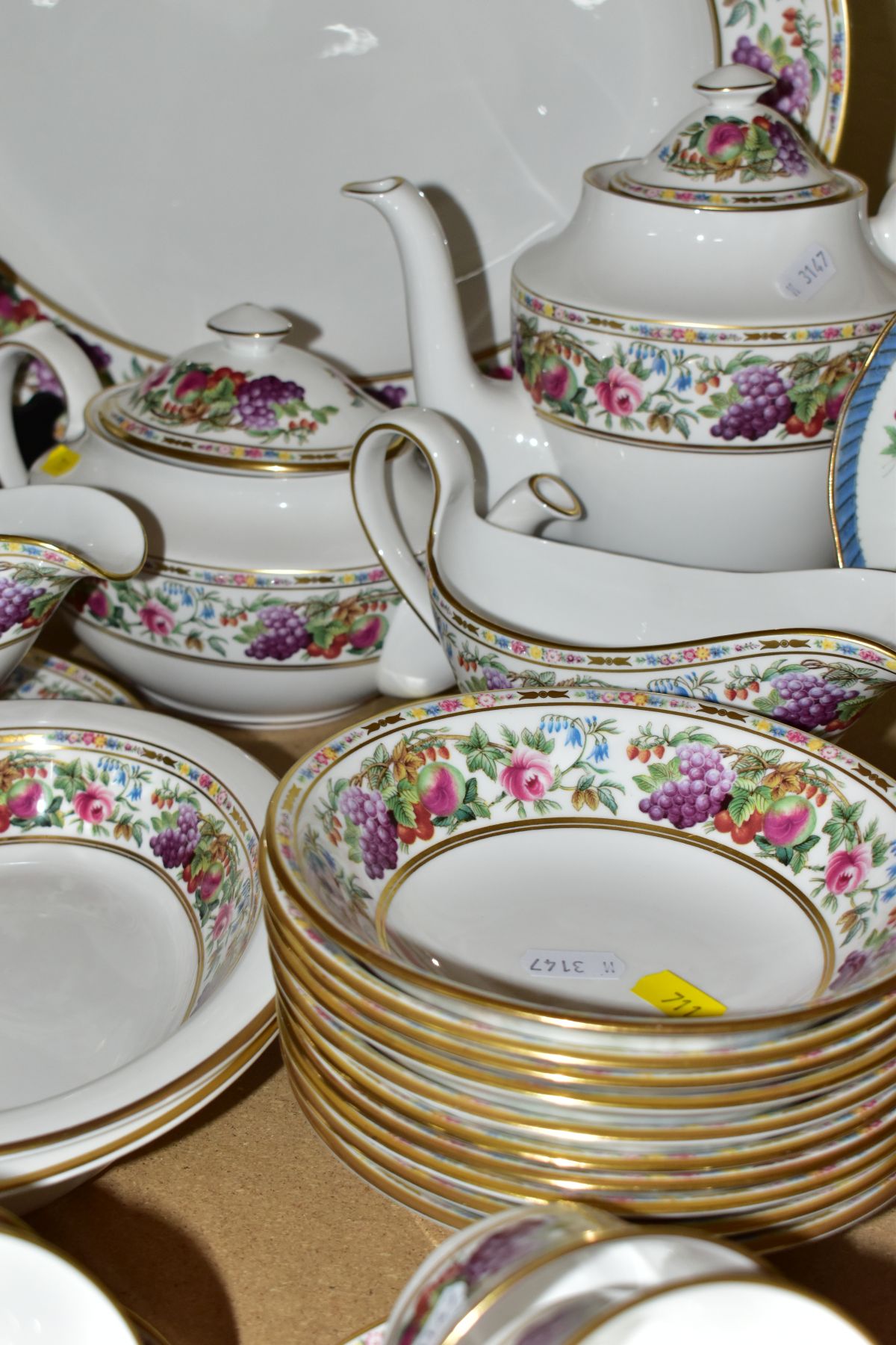 A FIFTY SIX PIECE SPODE PROVENCE DINNER SERVICE, with fruit and floral pattern comprising a meat - Image 7 of 8