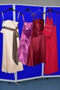 SEVEN SIZE TEN EVENING/PROM/BRIDESMAID DRESSES, comprising a red Veronia Bridesmaid two piece dress,