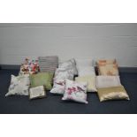 A COLLECTION OF NINETEEN THROW CUSHIONS including seven pairs of various designs and sizes the