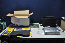 A BOX CONTAINING THREE CASED SOCKET SETS and an Epson EMP-S3 Projector with remote (PAT pass and