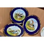 A SET OF SIX SPODE GAME BIRDS PLATES, hand painted by J Woby, V Burndred and L Casewell,