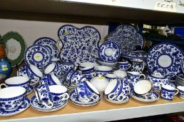 A NINETY FOUR PIECE COALPORT BELFORT PATTERN BLUE AND WHITE DINNER SERVICE, comprising two large