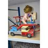 A METTOY PRESSED STEEL GUY INVINCIBLE CRANE TRUCK, playworn condition, missing bonnet and part of
