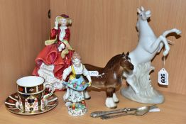 A SMALL GROUP OF CERAMIC ORNAMENTS ETC, comprising a Royal Doulton Top O' The Hill HN1834