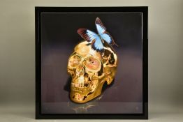 RORY HANCOCK (WALES 1987) 'BUTTERFLY KISS', a signed limited edition print of a skull, 52/95 with