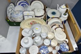 TWO BOXES AND LOOSE TEA AND DINNER WARES ETC, to include Burleigh 'Asiatic Pheasants' soup bowls and