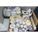 TWO BOXES AND LOOSE TEA AND DINNER WARES ETC, to include Burleigh 'Asiatic Pheasants' soup bowls and