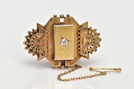 A VICTORIAN MOURNING BROOCH, a gold brooch set with a single old cut diamond, approximate diamond