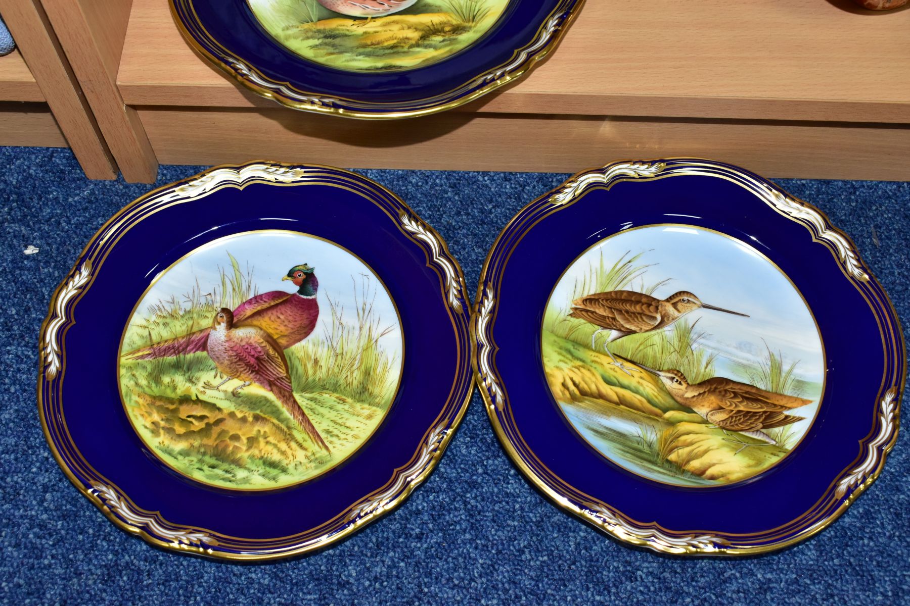A SET OF SIX SPODE GAME BIRDS PLATES, hand painted by J Woby, V Burndred and L Casewell, - Image 5 of 7