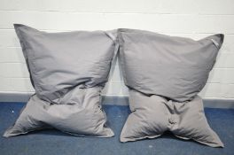 TWO LARGE MADE.COM GREY UPHOLSTERED BEAN BAGS (condition:-some stain and in need of cleaning)