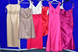 SIX SIZE SIXTEEN EVENING/PROM/BRIDESMAID DRESSES , comprising a fuschia pink Alfred Angelo dress,