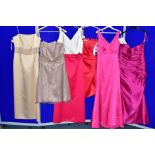 SIX SIZE SIXTEEN EVENING/PROM/BRIDESMAID DRESSES , comprising a fuschia pink Alfred Angelo dress,