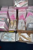 TWO BOXES OF EVENING/WEDDING SHOES, eighteen pairs, mainly white or ivory, in shoe boxes, sizes four