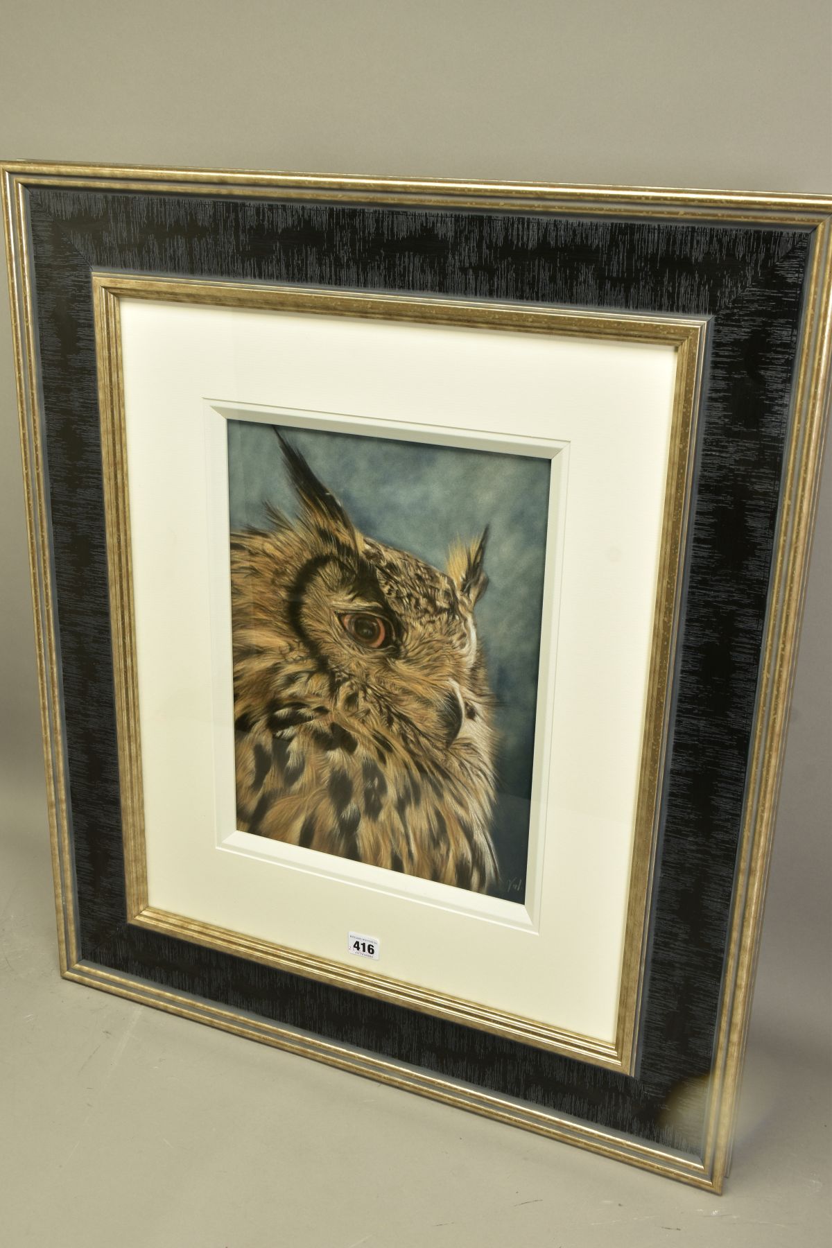 VALERIE SIMMS (BRITISH 1965) 'EAGLE EYED', a portrait of an Eagle Owl, signed bottom right, pastel - Image 6 of 8