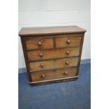 A VICTORIAN MAHOGANY CHEST OF TWO SHORT OVER THREE LONG DRAWERS with bun handles, width 104cm x