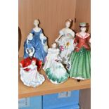 SEVEN ROYAL DOULTON FIGURINES, comprising Holly HN3647, Marilyn HN3002 (tiny hairline/