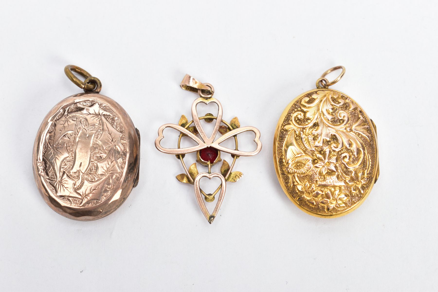 AN EARLY 20TH CENTURY 9CT GOLD PENDANT AND TWO LATE VICTORIAN 9CT FRONT AND BACK LOCKETS, the - Image 2 of 3