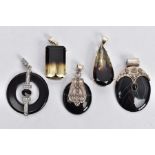 FIVE ASSORTED SEMI-PRECIOUS GEMSTONE PENDANTS, five white metal pendants set with stones such as