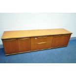 A G PLAN TEAK SIDEBOARD, with two double cupboard doors flanking two drawers, originally base to