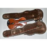 AN EARLY 20TH CENTURY 'THE MAIDSTONE' VIOLIN, two piece back, in need of restoration, bears paper