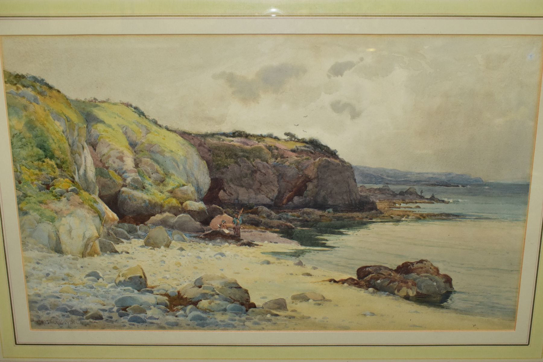 CRESWICK BOYDELL (1861-1919), 'SANDY BAY', a coastal landscape with figures, signed bottom right, - Image 2 of 5