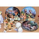 A COLLECTION OF HUMMEL CERAMIC FIGURES AND COLLECTORS PLATES, ETC, including figures titled '