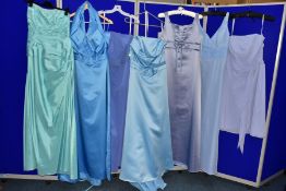 SEVEN SIZE SIXTEEN EVENING/PROM/BRIDESMAID DRESSES , comprising a pale blue Alfred Angelo dress,