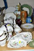 A GROUP OF CERAMICS, to include six Royal Worcester Mountbatten teacups and saucers (one cup
