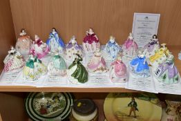 SEVENTEEN COALPORT MINIATURE CRINOLINE FIGURES FROM FAIREST FLOWERS COLLECTION, issued in an edition