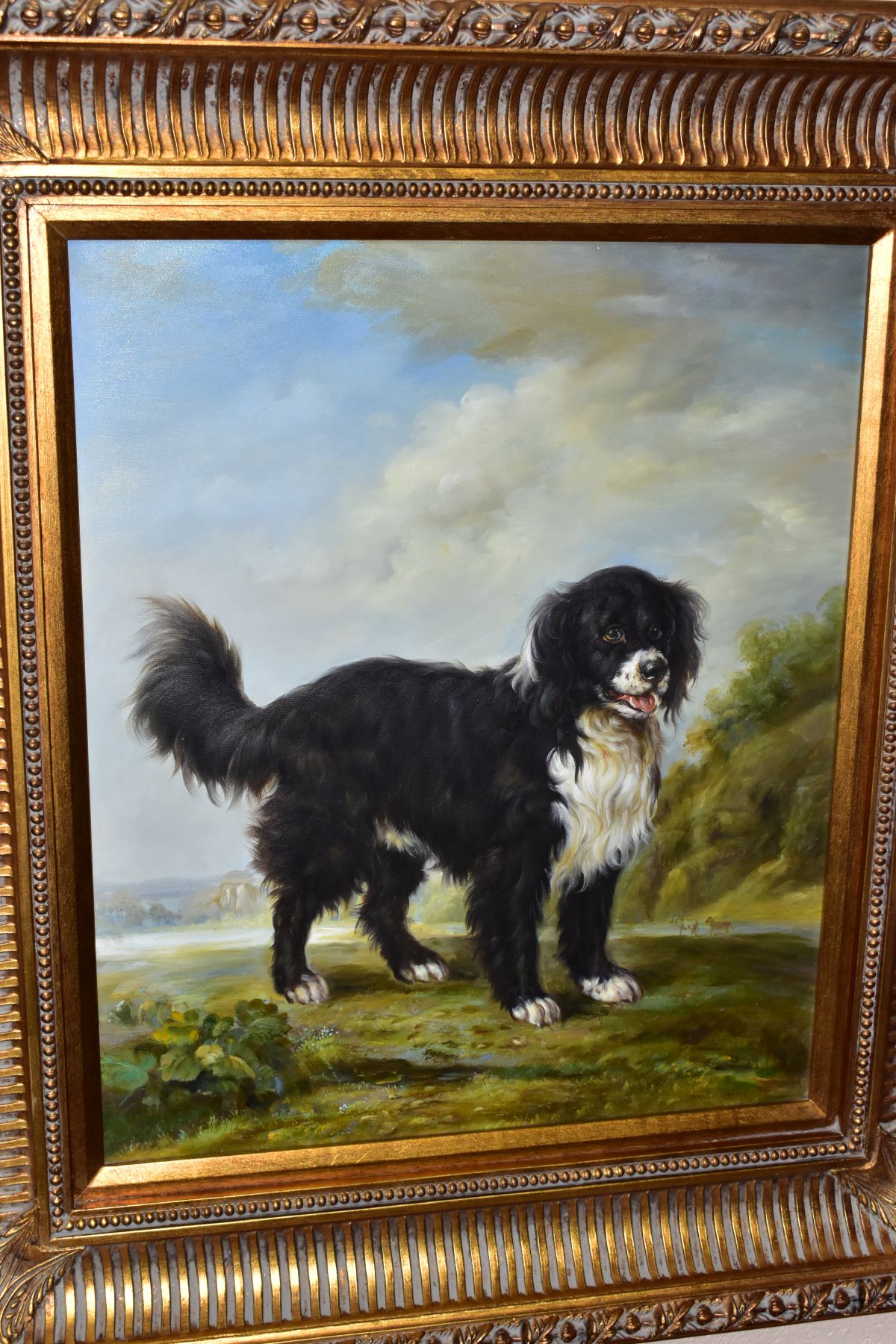 A LATER 20TH CENTURY FULL LENGTH PORTRAIT OF A DOG, painted in a 19th century style, unsigned, oil - Image 2 of 5