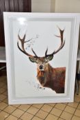 SARAH STOKES (BRITISH CONTEMPORARY) 'GOLDEN YEARS I', a portrait of a stag, signed bottom left,