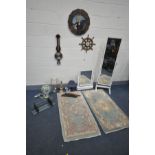 A QUANTITY OF OCCASIONAL FURNITURE, to include a glass and wood book stand, circular wall mirror,