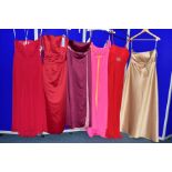 SIX SIZE EIGHTEEN EVENING/PROM/BRIDESMAID DRESSES, comprising berry/dusty rose and fuschia/orange