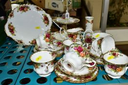 A ROYAL ALBERT OLD COUNTRY ROSES TEASET, ETC, comprising a two tier cake stand, a cake/sandwich