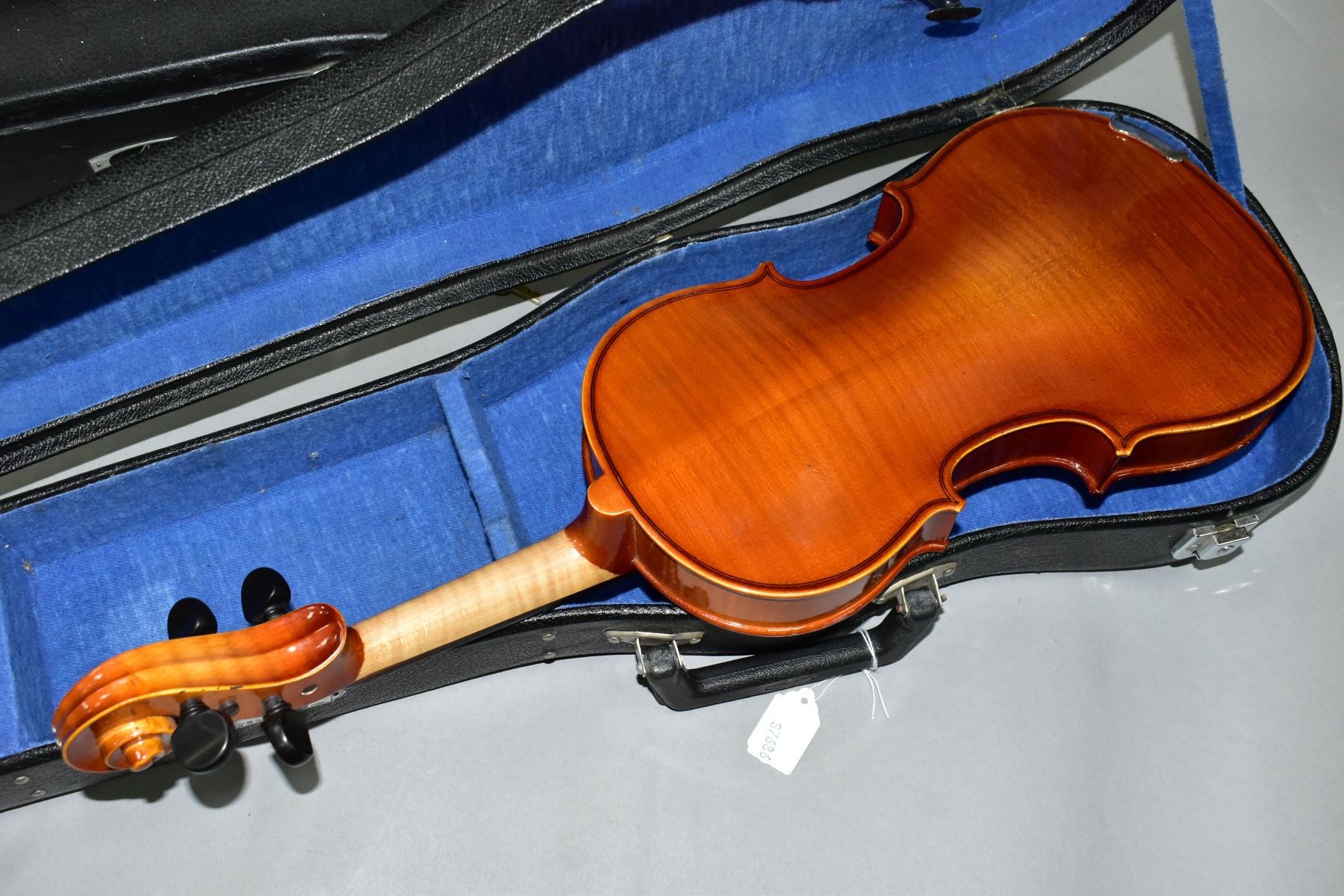 TWO STUDENT VIOLINS, BODY LENGTH APPROXIMATELY 35CM, one is a Chinese example with a Lark brand - Image 10 of 11