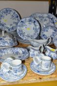 A FIFTY PIECE SPODE LAURA ASHLEY CLIFTON DINNER SERVICE, with blue and white floral printed