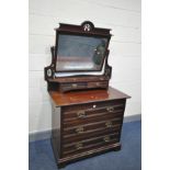 A MAPLE AND CO EDWARDIAN WALNUT DRESSING CHEST with three long drawers, brass drop handles and crown