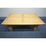 A SOLID BEECH COFFEE TABLE, width 100 x depth 73cm x height 35cm (condition - some wear to edges)