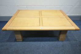 A SOLID BEECH COFFEE TABLE, width 100 x depth 73cm x height 35cm (condition - some wear to edges)