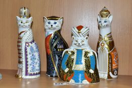 FOUR ROYAL CROWN DERBY 'ROYAL CATS' PAPERWEIGHTS, comprising 'Persian', a second but with gold